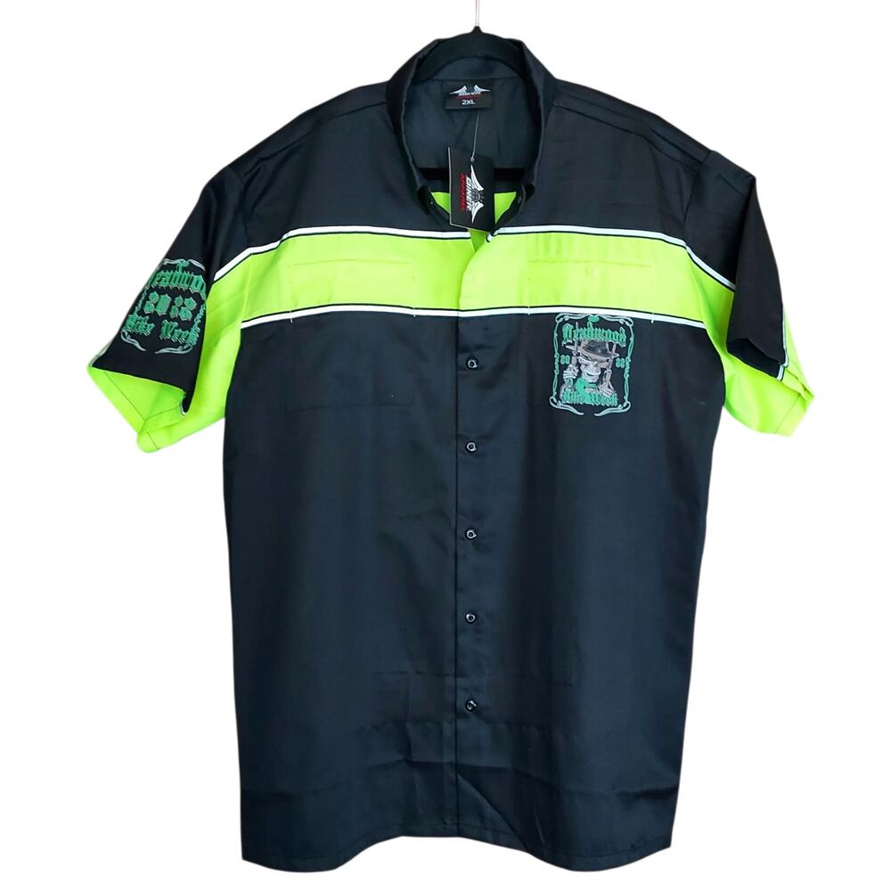 NWT Biker Apparel Deadwood Bike Week 2022 Mens Moto Camp Shirt Skull Logo Sz 2XL